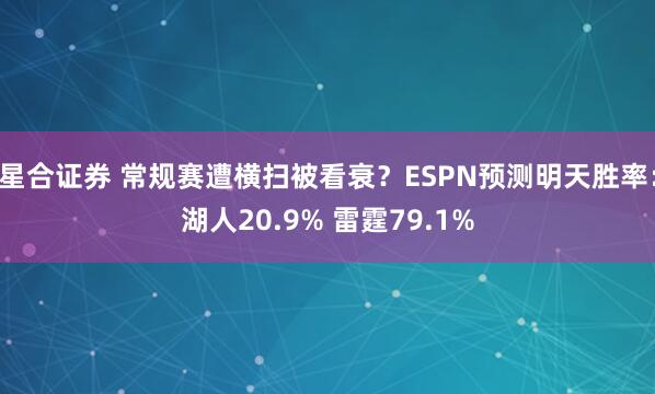 星合证券 常规赛遭横扫被看衰？ESPN预测明天胜率：湖人20.9% 雷霆79.1%